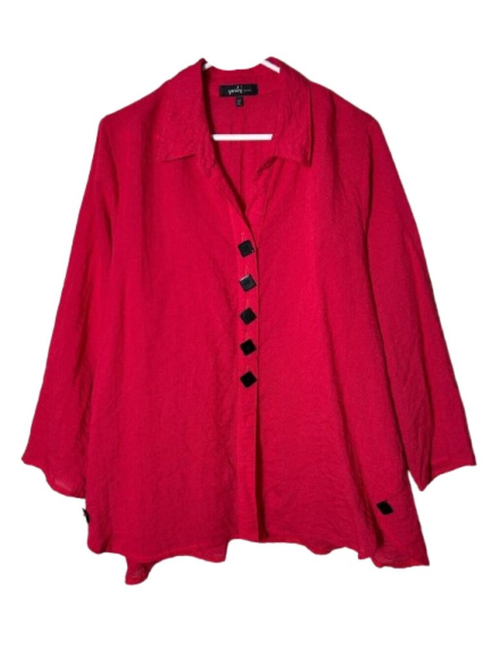Yushi red textured fabric square button tunic top womens XL art to wear